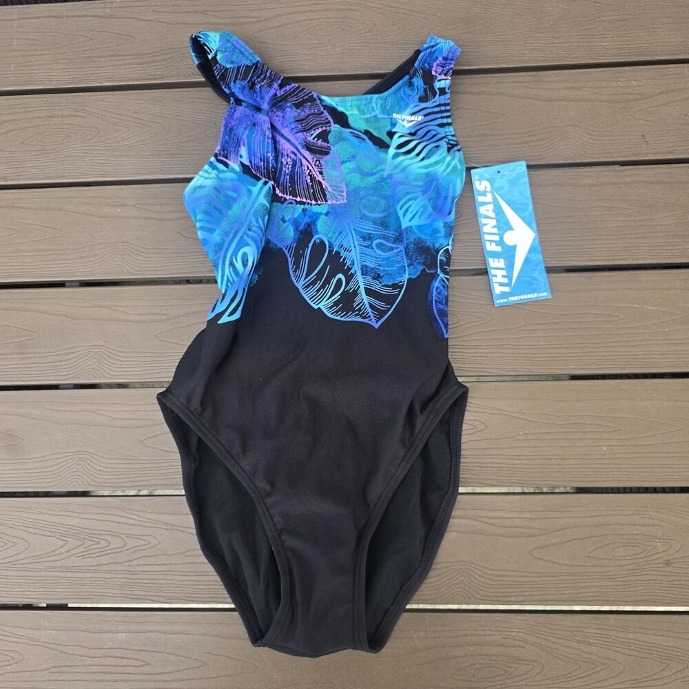 The Finals Womens Blue/black Waveback Swimsuit Green/Blue Sz 34 New